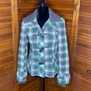 Delia*s Green and Grey Plaid Wool Blend Jacket size XS